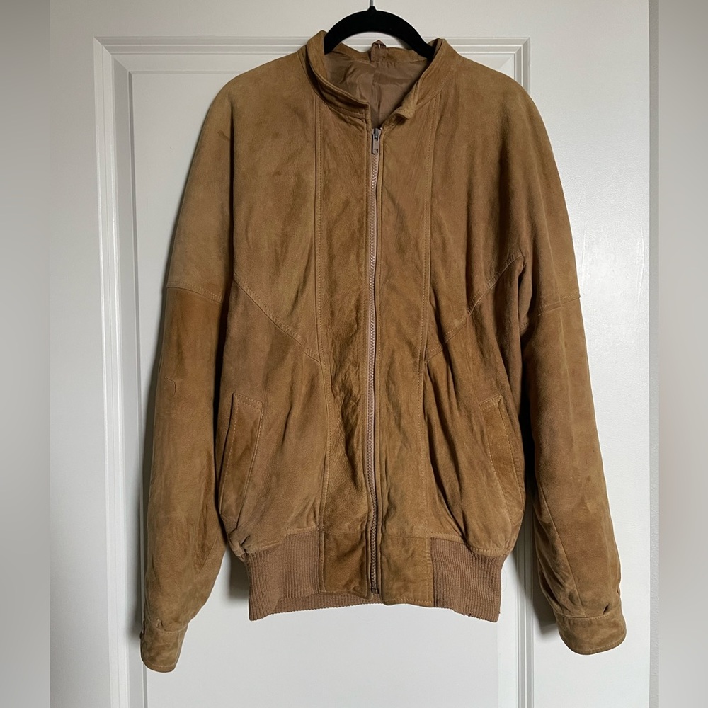Maren Vintage Suede Bomber Jacket Distressed Medium